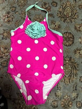Circo Bright Pink Polka Dot One-Piece Swimsuit with Mint Ruffle